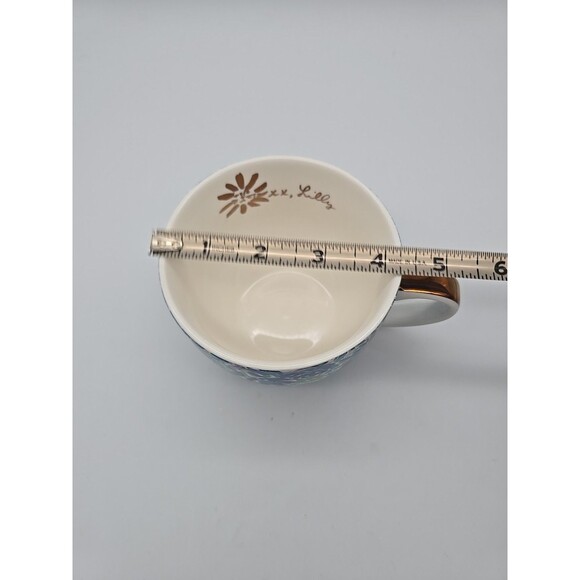 Lilly Pulitzer Blue Floral Logo inside Gold Handle Coffee Tea Coco Mug 14 oz - Picture 8 of 10
